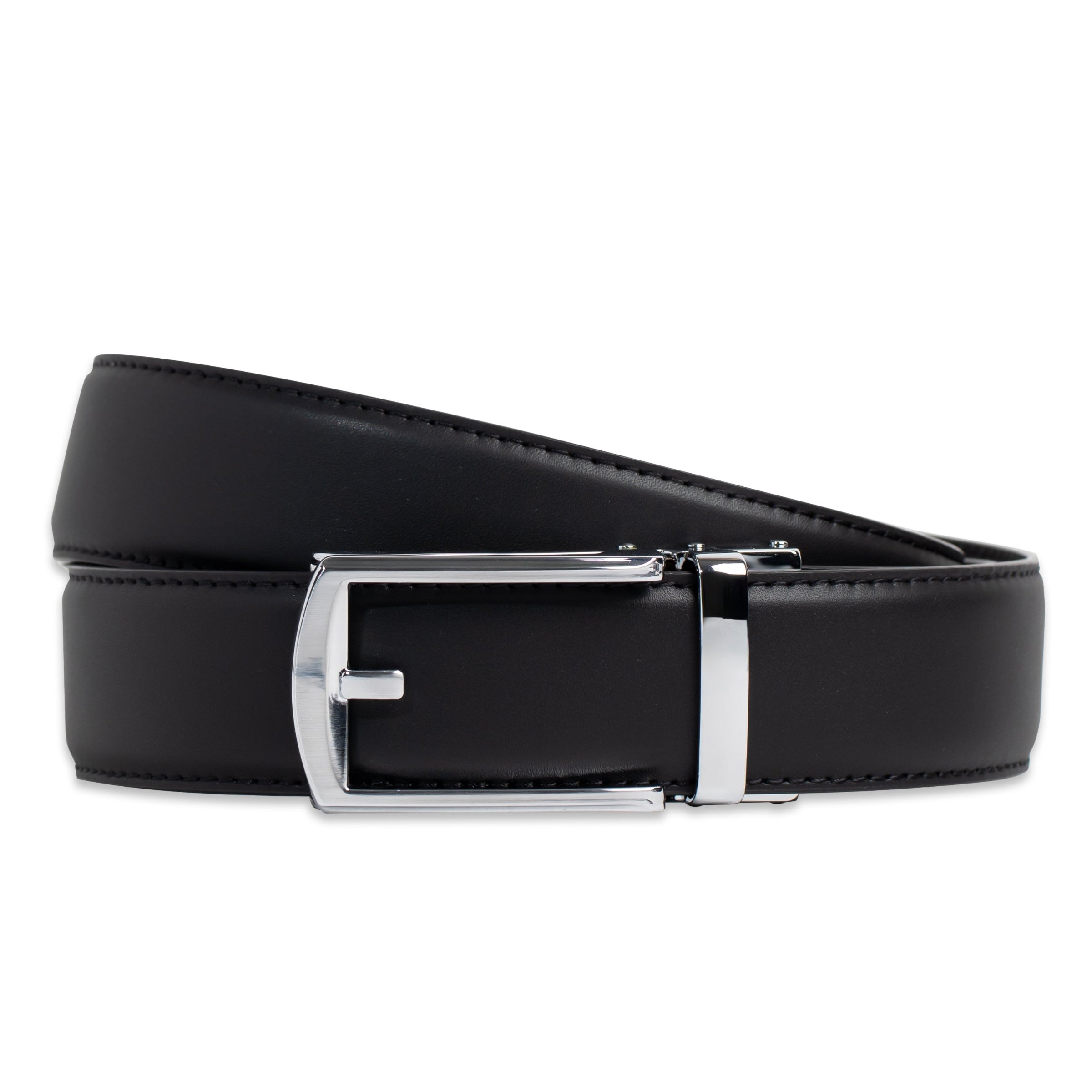 Black No-Hole Belt with Silver Click Buckle
