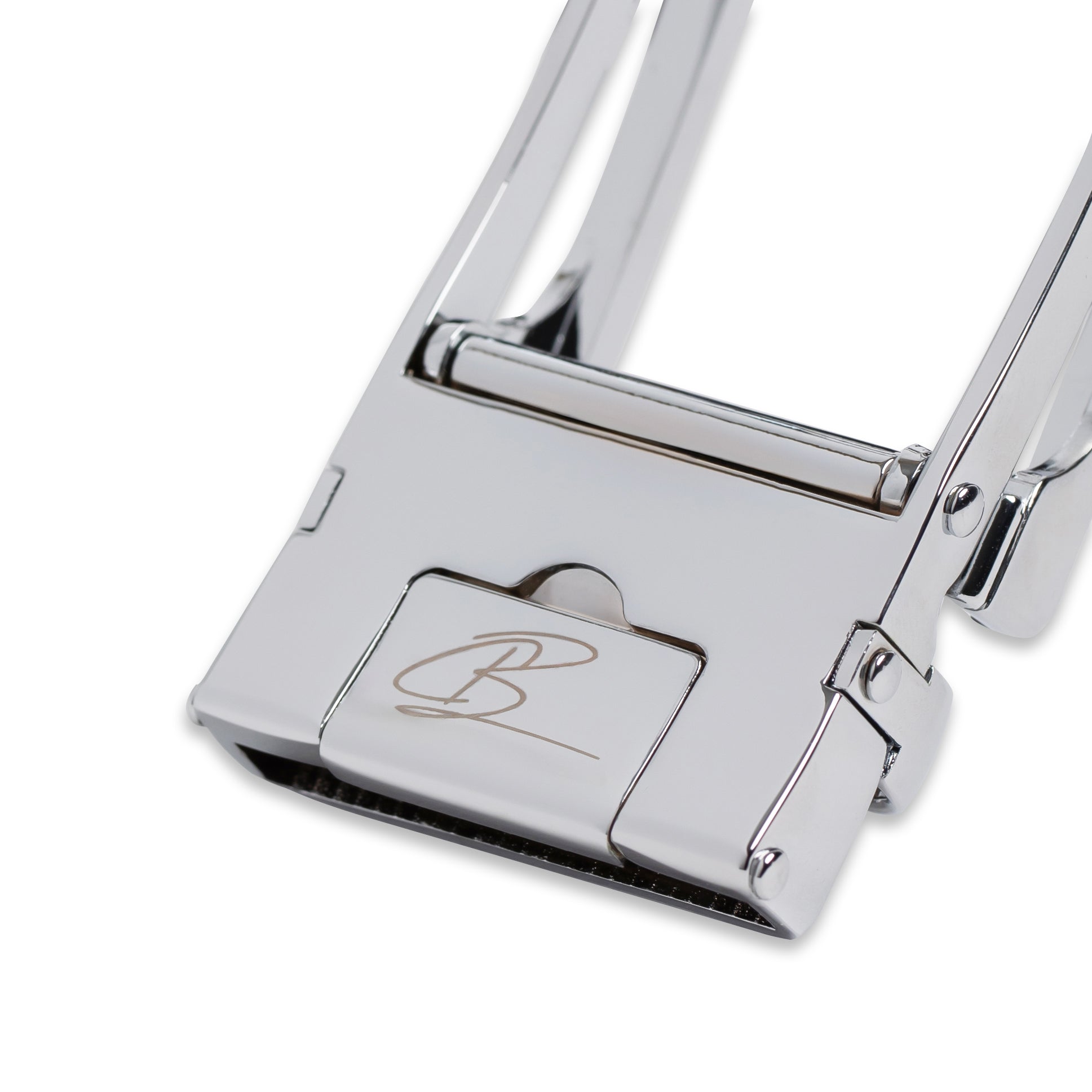 Elegant Silver Buckle with Click System designed for no-hole belts.