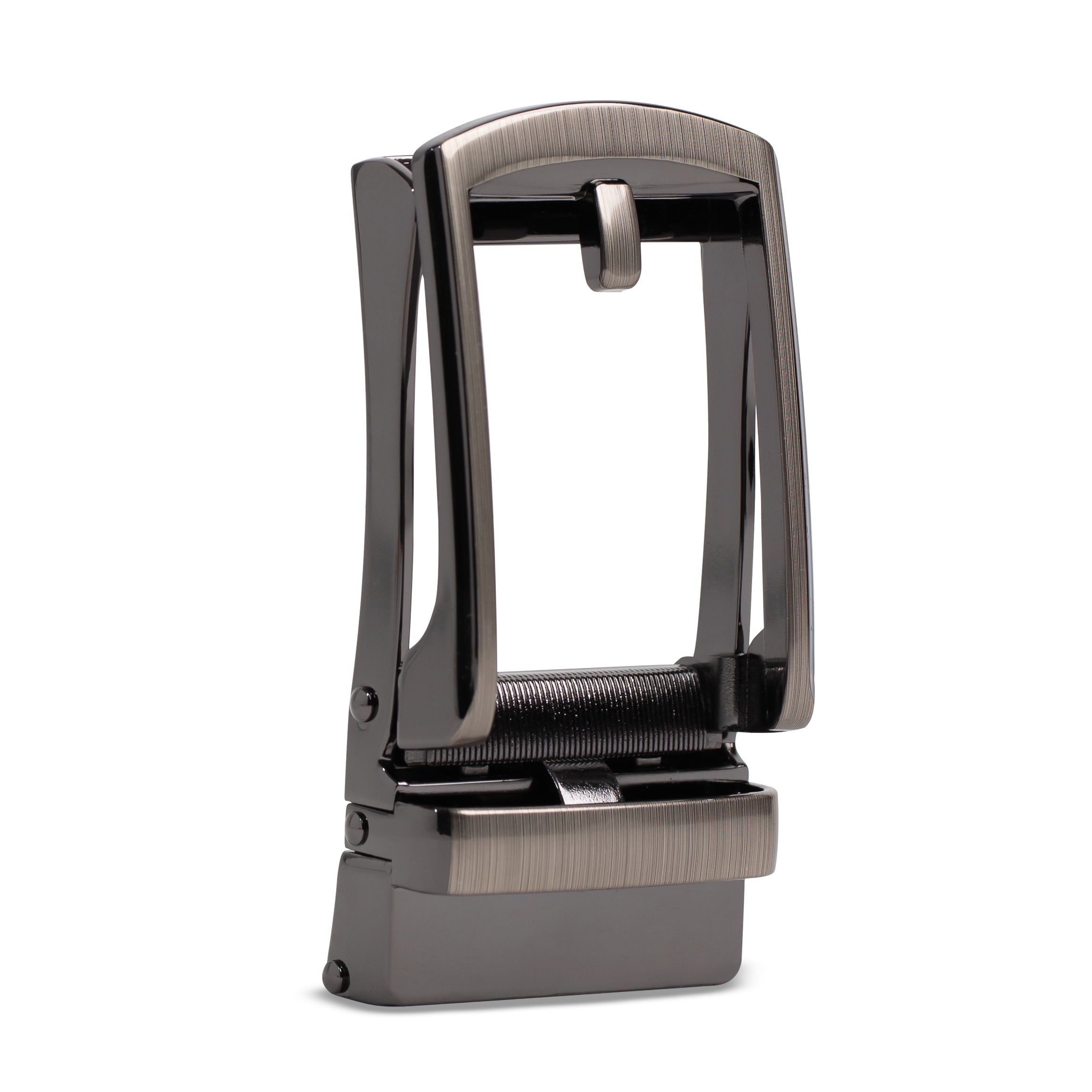 Gunmetal buckle designed for no-hole belts