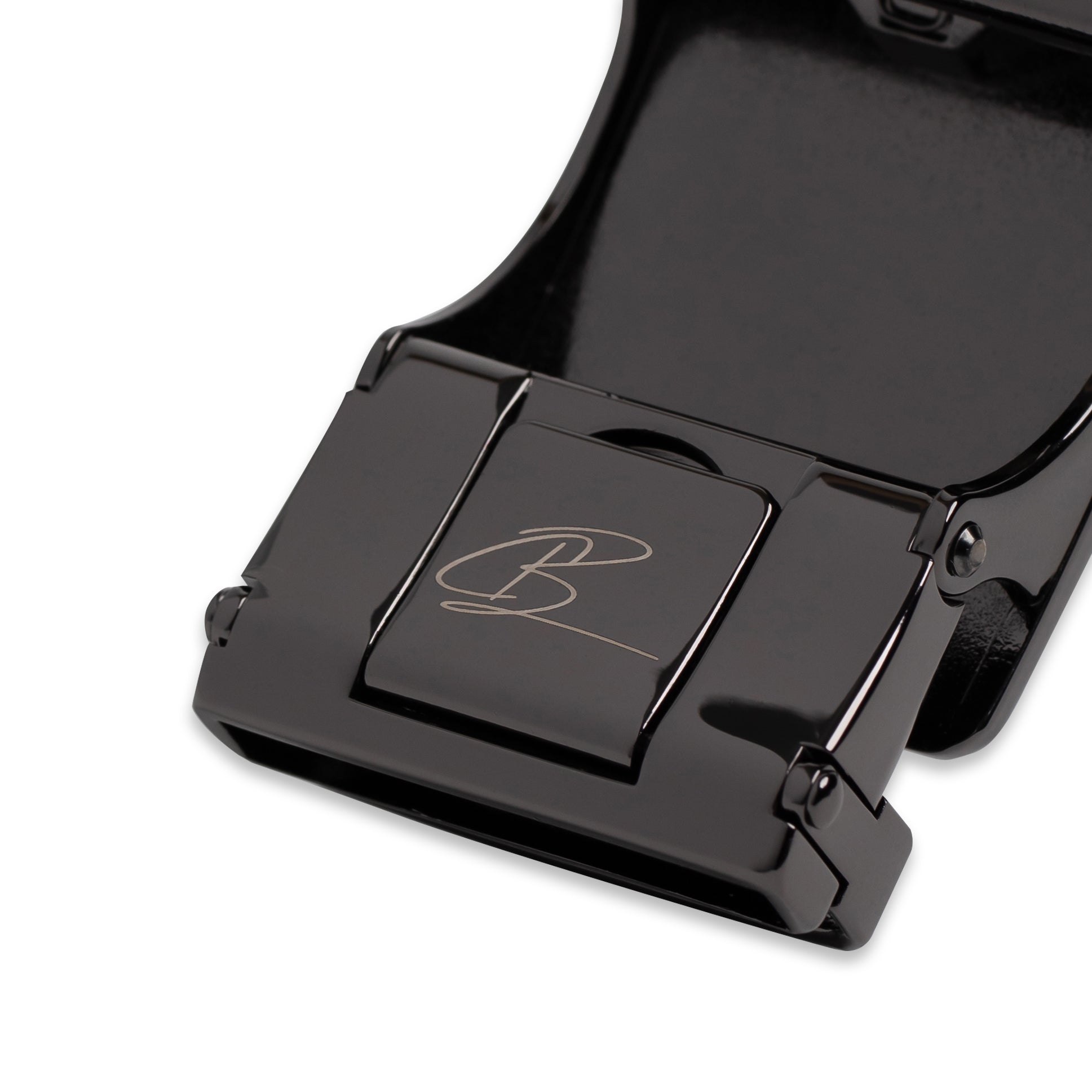 Classic black click buckle, designed for no-hole belts.