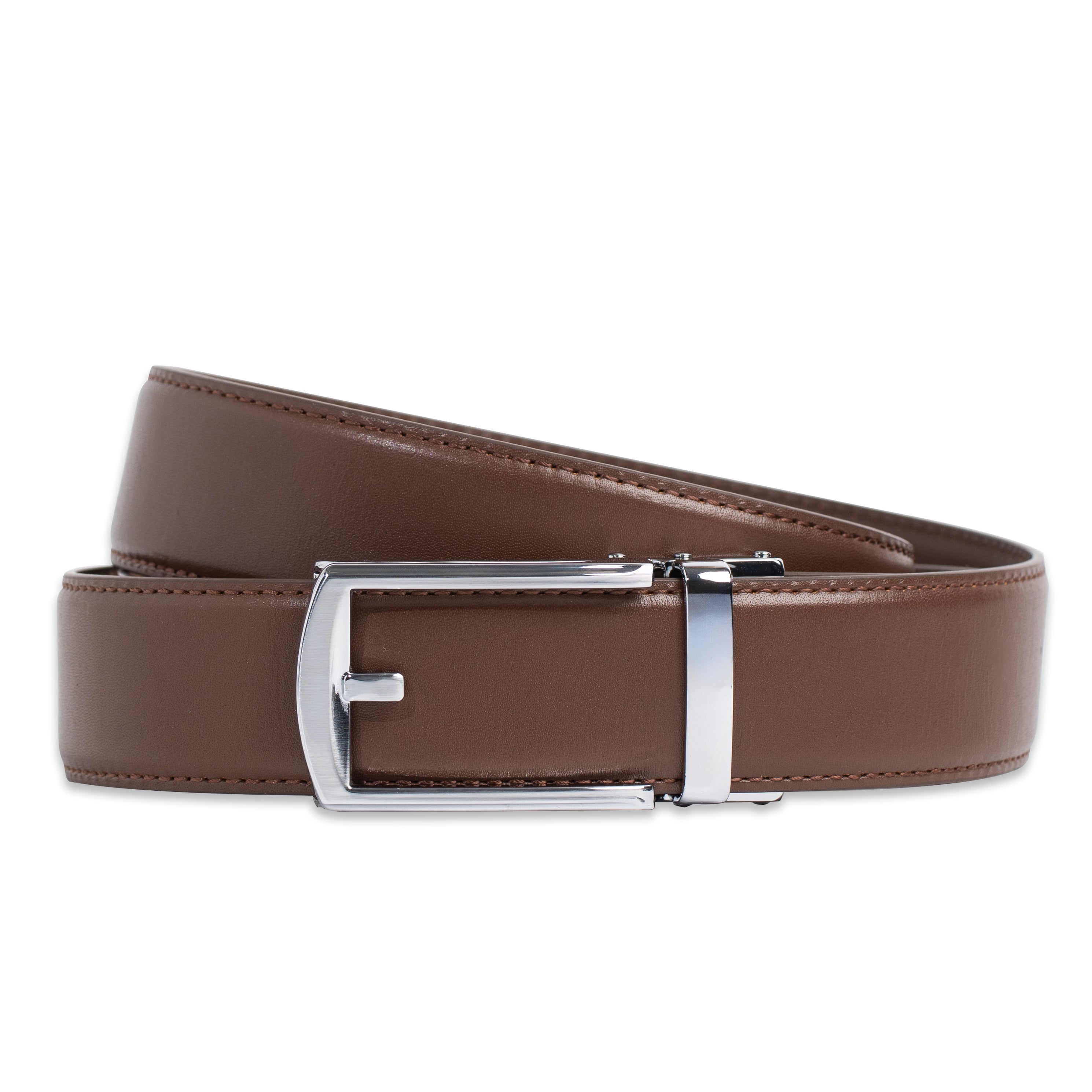 Brown No-Hole Belt with Silver Click Buckle