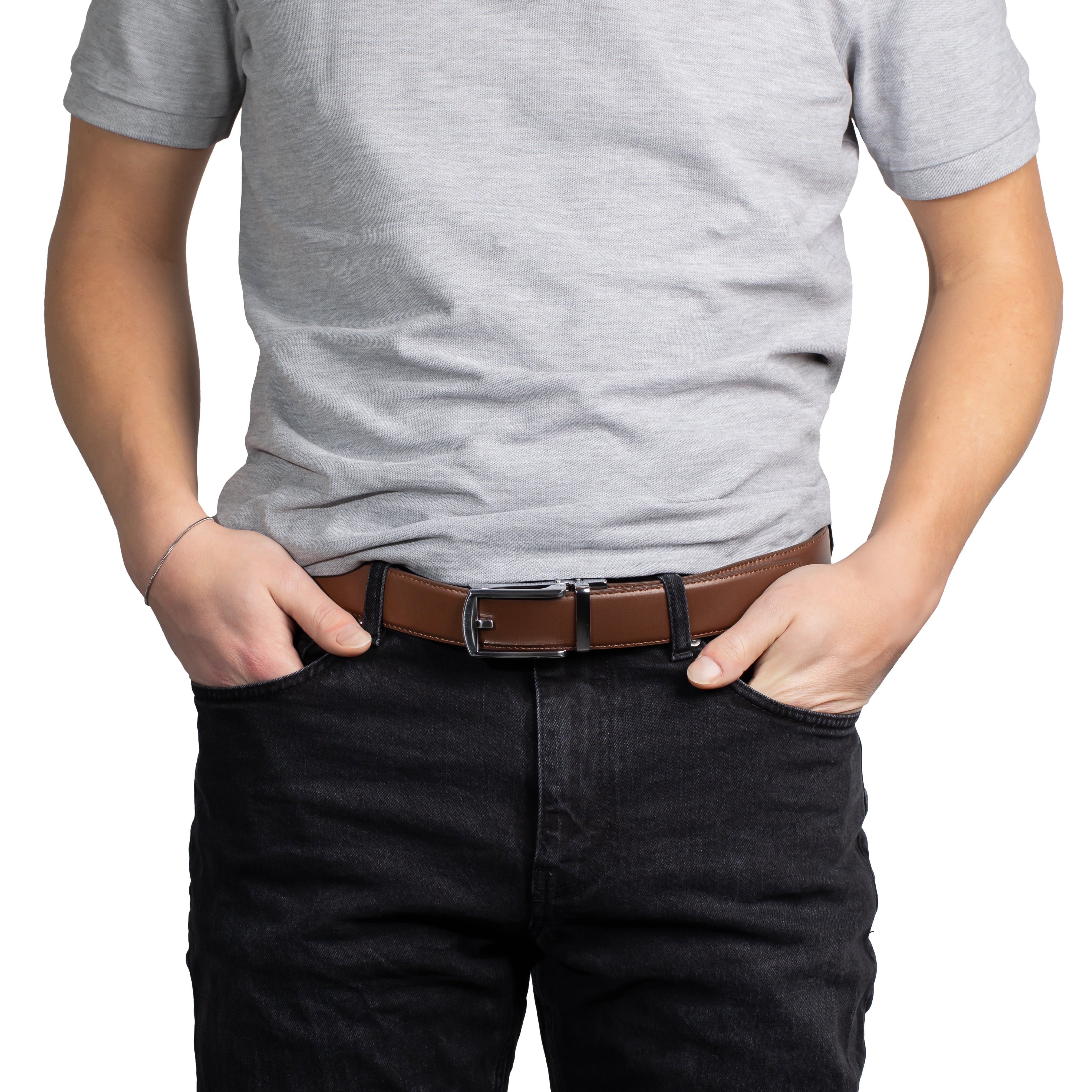 Brown Leather Belt with silver Buckle