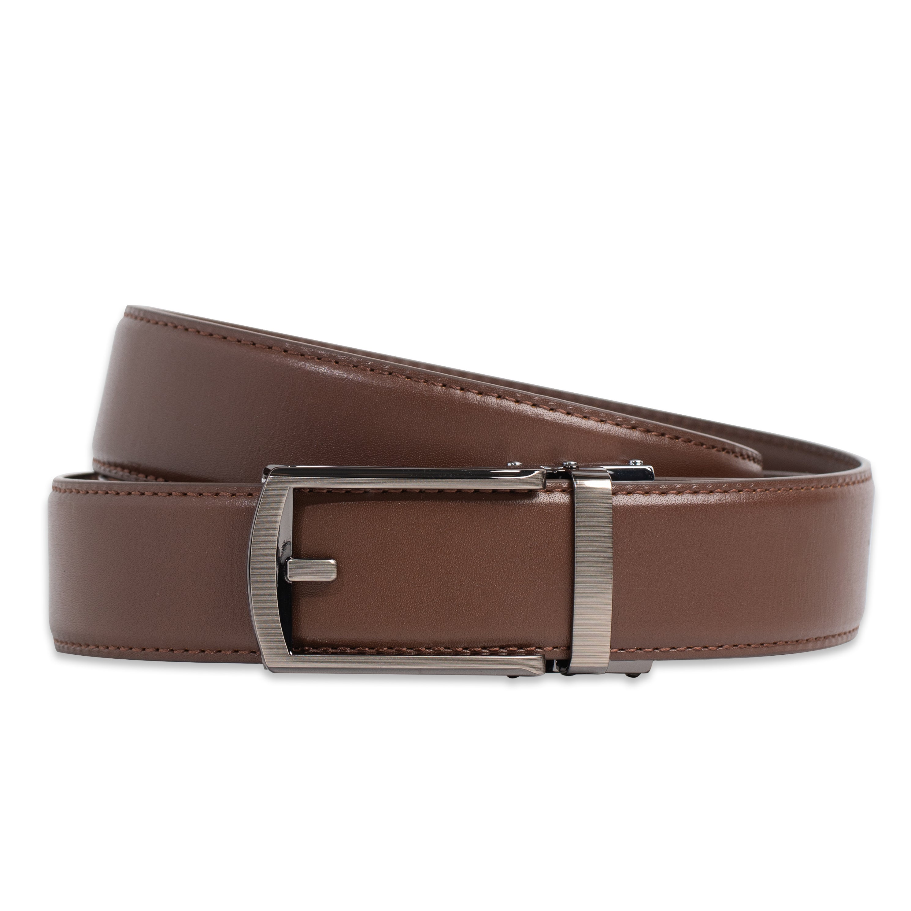 Brown No-Hole Belt with Gunmetal Click Buckle