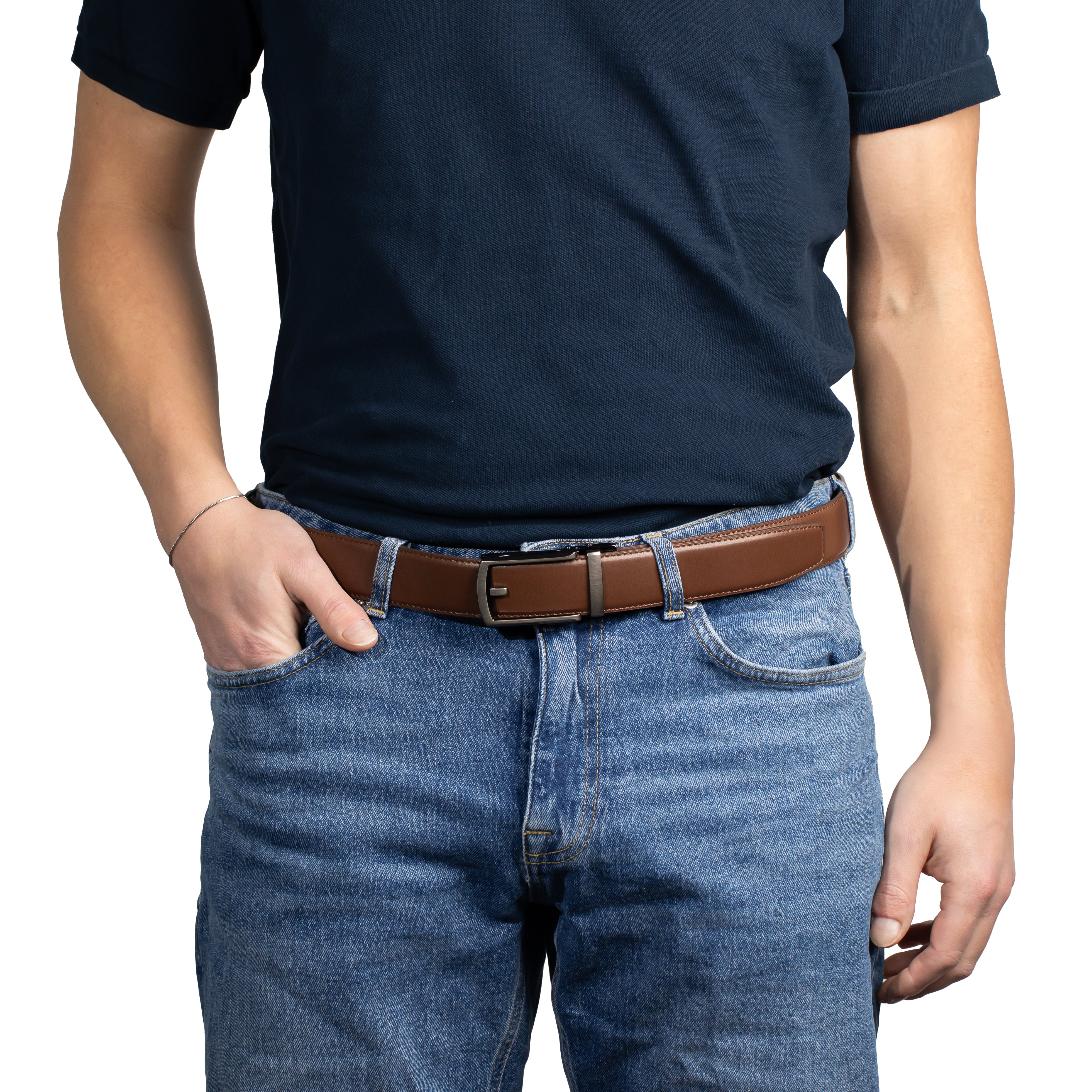 Brown Leather Belt with Gunmetal Buckle