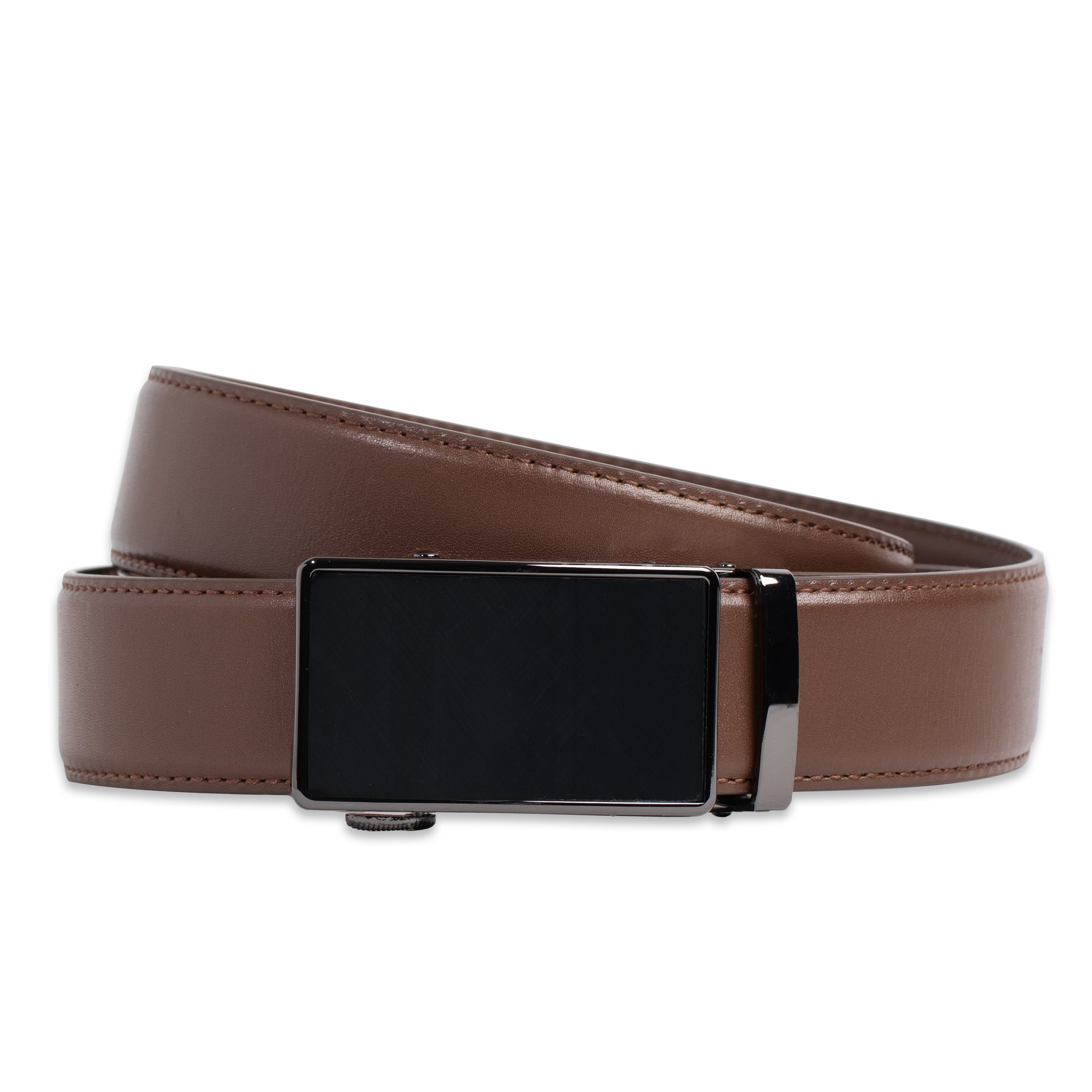 Brown No-Hole Belt with Black Click Buckle