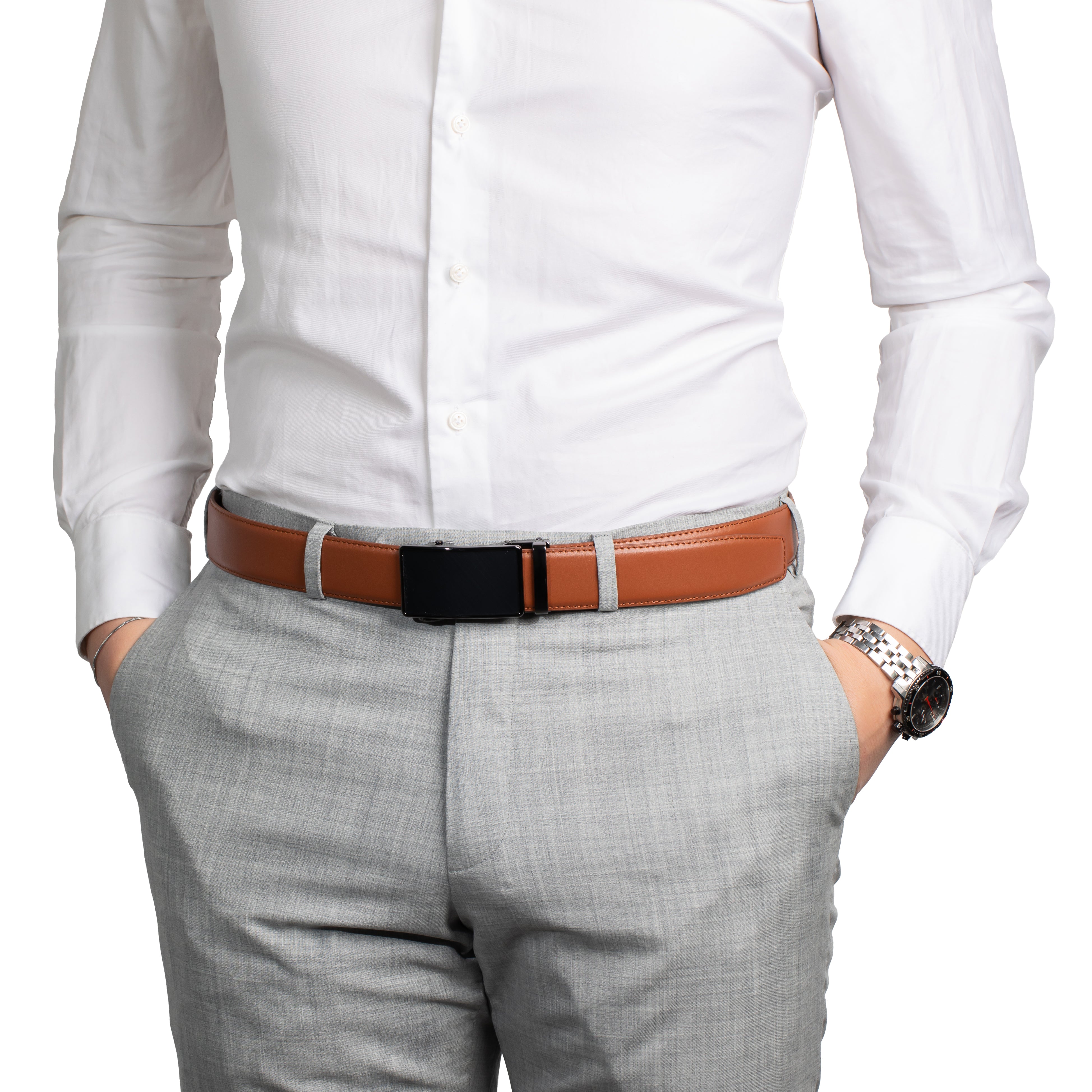 Cognac Leather Belt with black Buckle