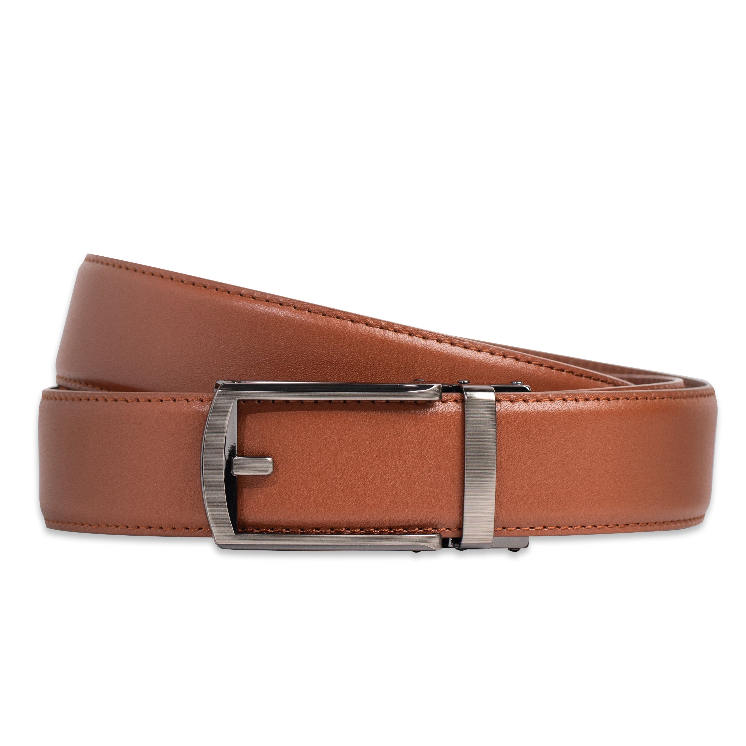 Cognac No-Hole Belt with Gunmetal Click Buckle